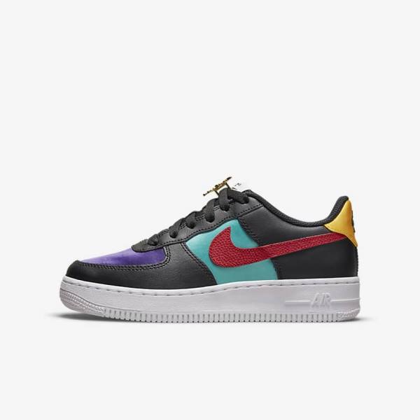 Nike Air Force 1 LV8 EMB Older Sneakers Kinder Schwarz Türkis Lila Rot | NK830TSH