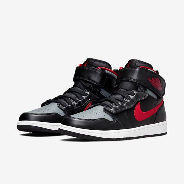 Nike Air Jordan 1 Hi FlyEase Sneakers Herren Schwarz Grau Weiß Rot | NK374BWT