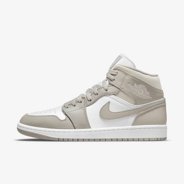 Nike Air Jordan 1 Mid Jordan Schuhe Herren Grau Weiß Hellbeige | NK489NRE