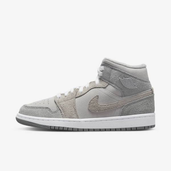 Nike Air Jordan 1 Mid SE Sneakers Damen Grau Weiß Grau | NK476ONA