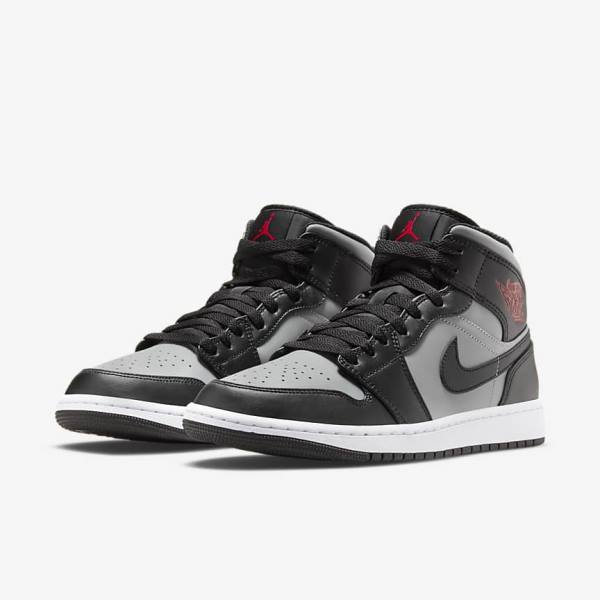 Nike Air Jordan 1 Mid Sneakers Herren Schwarz Grau Weiß Rot | NK087JTK