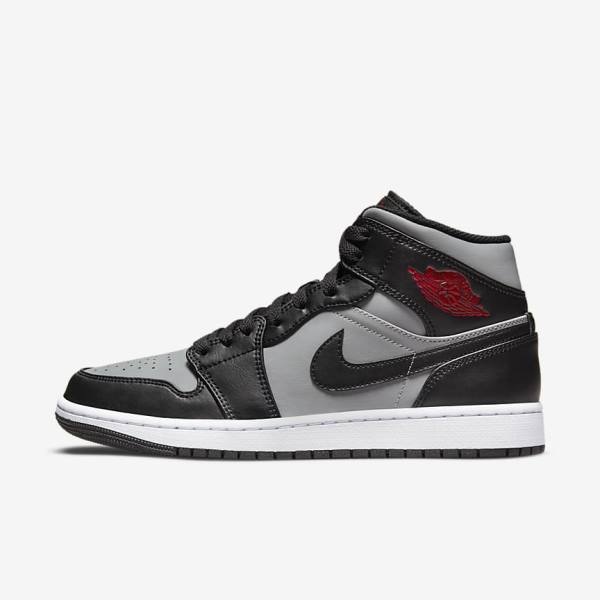 Nike Air Jordan 1 Mid Sneakers Herren Schwarz Grau Weiß Rot | NK087JTK