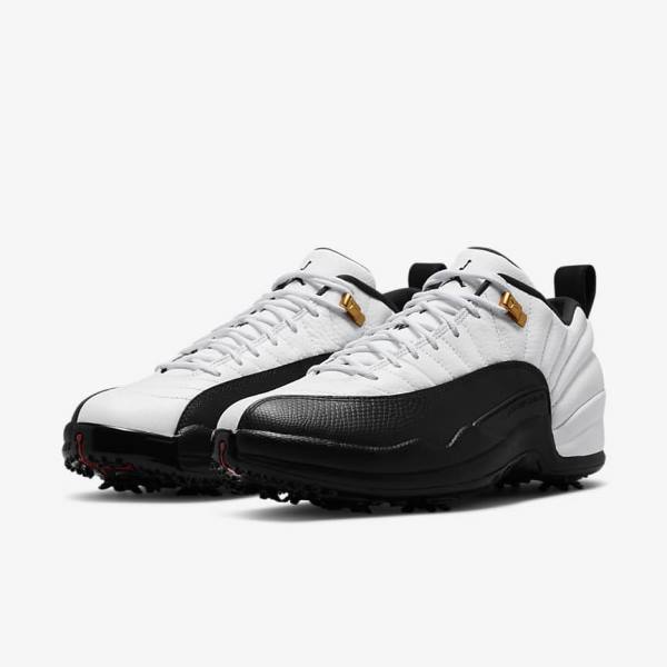 Nike Air Jordan XII Low Golfschuhe Herren Weiß Metal Gold Schwarz | NK021ANO