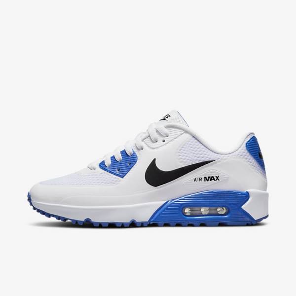 Nike Air Max 90 G Golfschuhe Herren Weiß Blau Platin Schwarz | NK586GIL