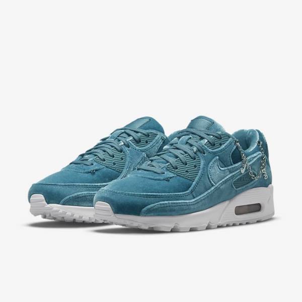 Nike Air Max 90 Premium Sneakers Damen Grau Grün Metal Silber Weiß Grau Grün | NK356NOR