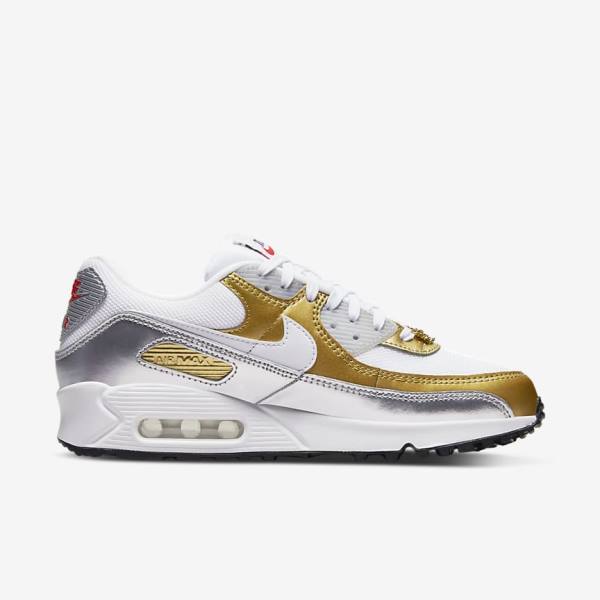 Nike Air Max 90 SE Sneakers Damen Weiß Metal Gold Metal Silber Weiß | NK750MKS