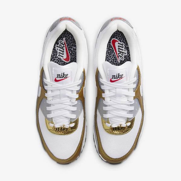 Nike Air Max 90 SE Sneakers Damen Weiß Metal Gold Metal Silber Weiß | NK750MKS