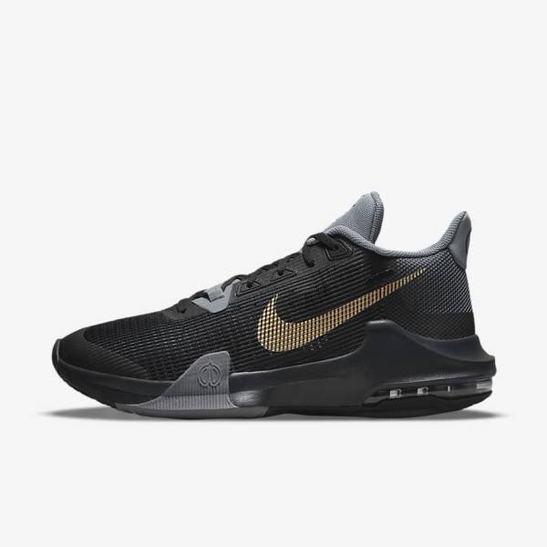 Nike Air Max Impact 3 Basketballschuhe Herren Schwarz Grau Dunkelgrau Metal Gold | NK401SYI