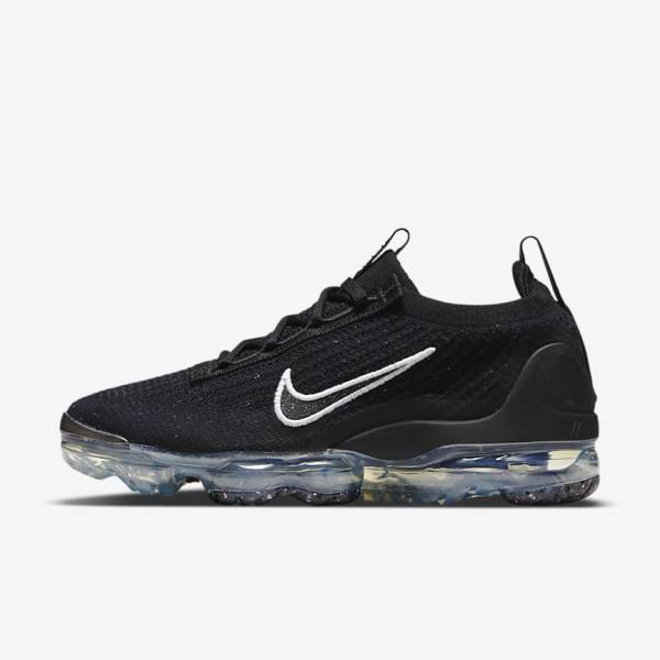 Nike Air VaporMax 2021 FK Sneakers Damen Schwarz Metal Silber Weiß | NK215ZPU