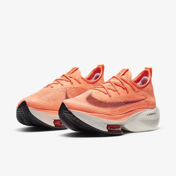 Nike Air Zoom Alphafly NEXT% Flyknit Straßen Rennfahrer Laufschuhe Damen Hellmango Metal Rot Braun Schwarz | NK413XCV