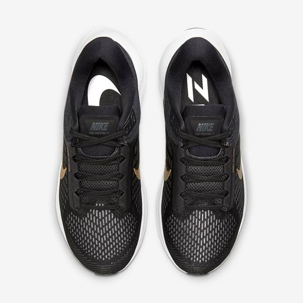 Nike Air Zoom Structure 24 Straßen Laufschuhe Damen Schwarz Dunkelgrau Metal Gold | NK084BPX