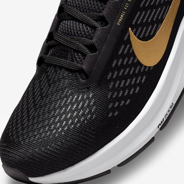 Nike Air Zoom Structure 24 Straßen Laufschuhe Damen Schwarz Dunkelgrau Metal Gold | NK084BPX