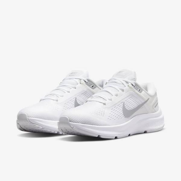 Nike Air Zoom Structure 24 Straßen Laufschuhe Damen Weiß Platin Platin Metal Silber | NK697RLV