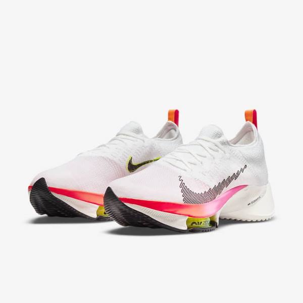 Nike Air Zoom Tempo NEXT% Flyknit Straßen Laufschuhe Herren Weiß Koralle Rosa Schwarz | NK759FKG