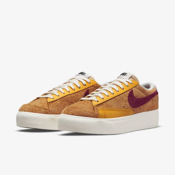 Nike Blazer Low Plattform Sneakers Damen Gold Rosa Bordeaux | NK130GAB