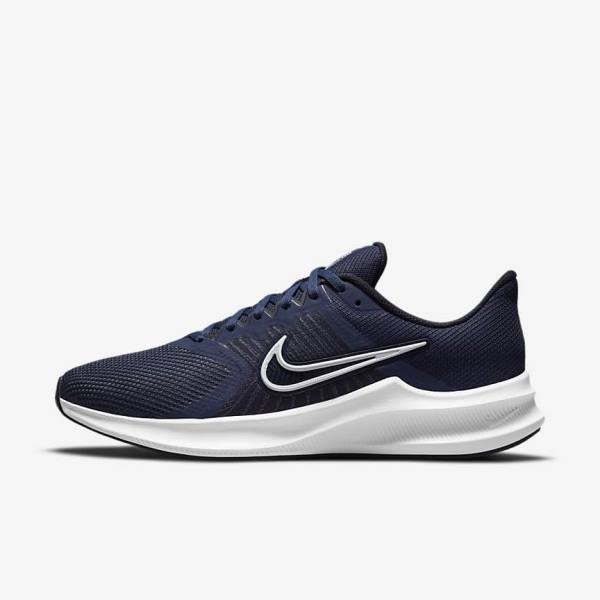 Nike Downshifter 11 Straßen Laufschuhe Herren Navy Dunkelschwarz Weiß | NK547IWF