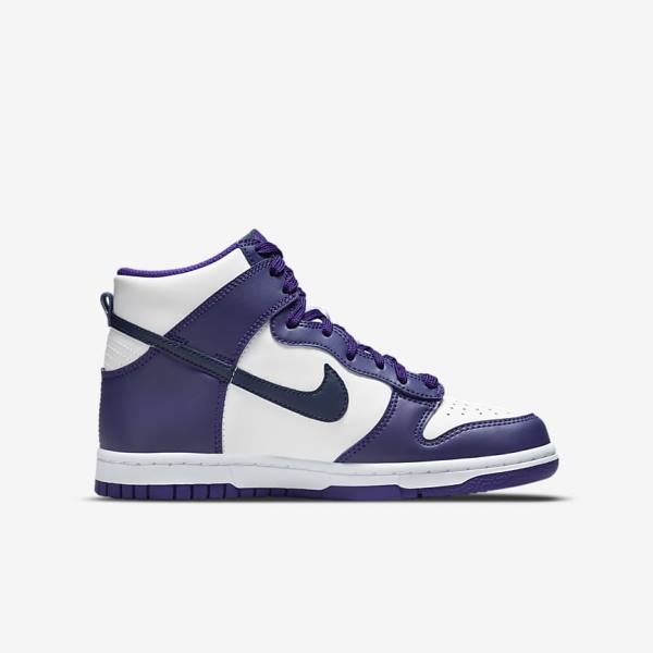 Nike Dunk High Older Sneakers Kinder Weiß Lila Navy | NK564RJW