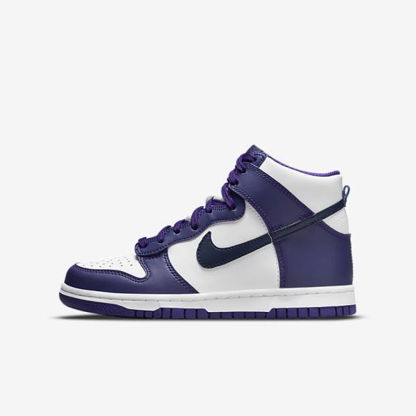 Nike Dunk High Older Sneakers Kinder Weiß Lila Navy | NK564RJW