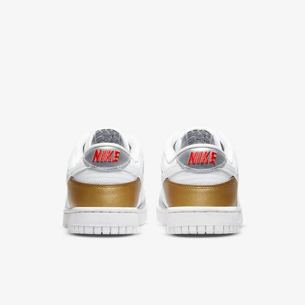 Nike Dunk Low SE Sneakers Damen Gold Silber Rot Weiß | NK685WGO