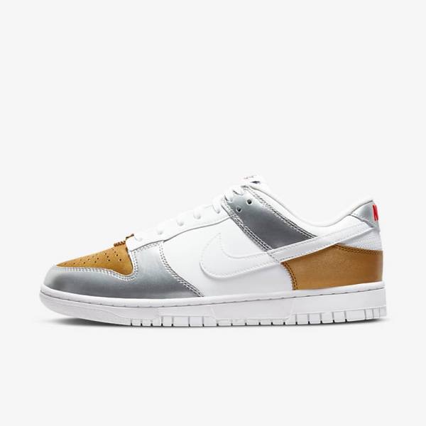 Nike Dunk Low SE Sneakers Damen Gold Silber Rot Weiß | NK685WGO