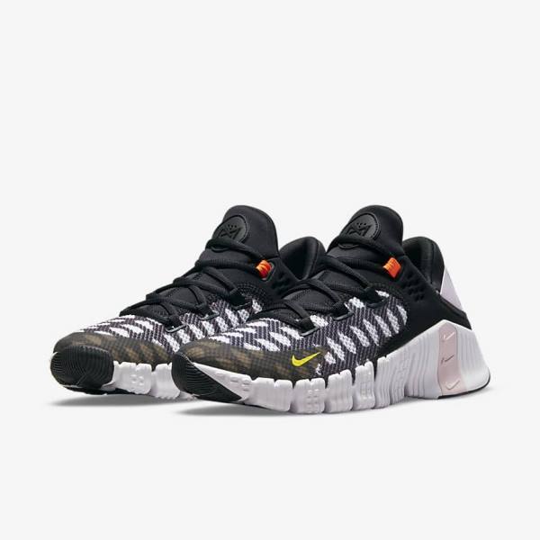 Nike Free Metcon 4 Sportschuhe Damen Schwarz Weiß Blau Gelb | NK530OLJ