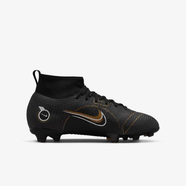 Nike Jr. Mercurial Superfly 8 Pro FG Younger and Older Firm-Grounds Fußballschuhe Kinder Schwarz Metal Silber Grau Metal Gold | NK701VKA