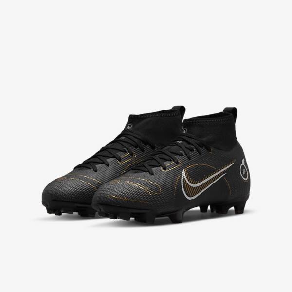 Nike Jr. Mercurial Superfly 8 Pro FG Younger and Older Firm-Grounds Fußballschuhe Kinder Schwarz Metal Silber Grau Metal Gold | NK701VKA