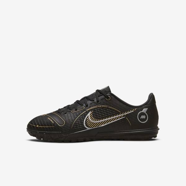 Nike Jr. Mercurial Vapor 14 Academy TF Older Kids Turf Fußballschuhe Kinder Schwarz Metal Silber Grau Metal Gold | NK915AIS