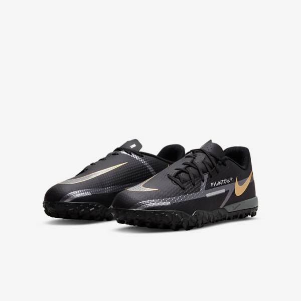 Nike Jr. Phantom GT2 Academy TF Older Turf Fußballschuhe Kinder Schwarz Metal Gold Dunkelgrau Metal Dunkelgrau | NK867CSX