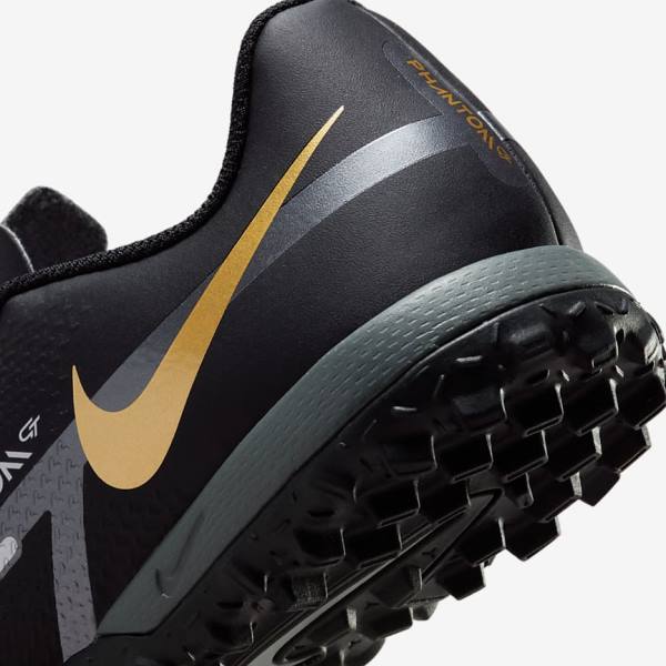 Nike Jr. Phantom GT2 Academy TF Older Turf Fußballschuhe Kinder Schwarz Metal Gold Dunkelgrau Metal Dunkelgrau | NK867CSX