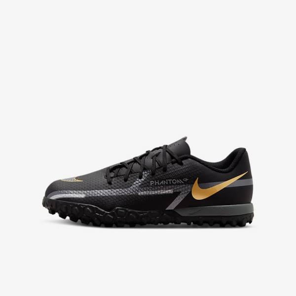 Nike Jr. Phantom GT2 Academy TF Older Turf Fußballschuhe Kinder Schwarz Metal Gold Dunkelgrau Metal Dunkelgrau | NK867CSX