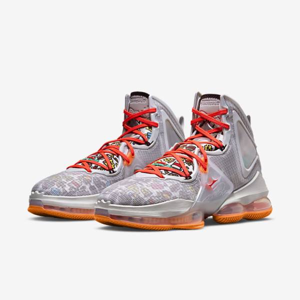 Nike LeBron 19 Basketballschuhe Damen Grau Orange Hellrot Grün | NK269SOK