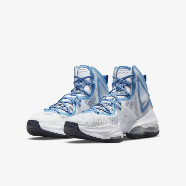 Nike LeBron 19 Older Basketballschuhe Kinder Weiß Blau | NK194QUK