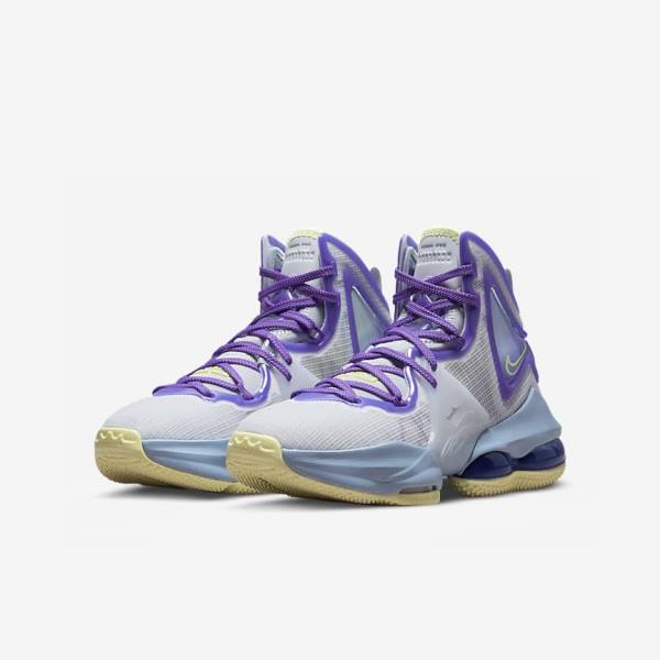 Nike LeBron 19 Older Basketballschuhe Kinder Blau Lila | NK467VHY