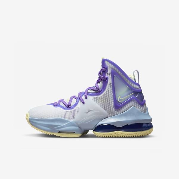 Nike LeBron 19 Older Basketballschuhe Kinder Blau Lila | NK467VHY