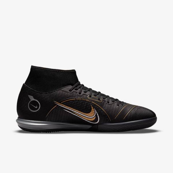 Nike Mercurial Superfly 8 Academy IC Indoor-Court Fußballschuhe Herren Schwarz Metal Silber Grau Metal Gold | NK280MFO