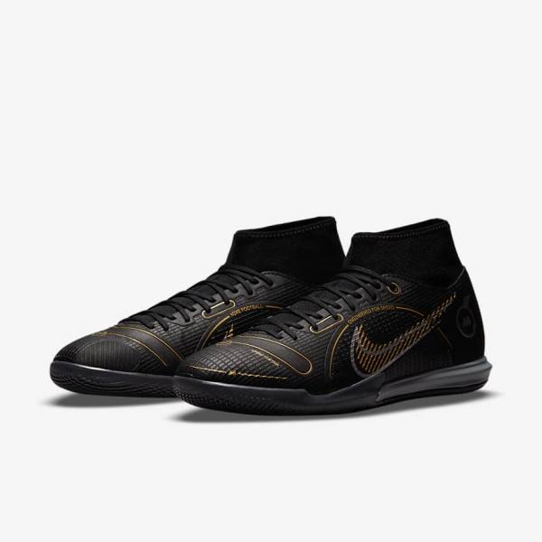 Nike Mercurial Superfly 8 Academy IC Indoor-Court Fußballschuhe Herren Schwarz Metal Silber Grau Metal Gold | NK280MFO