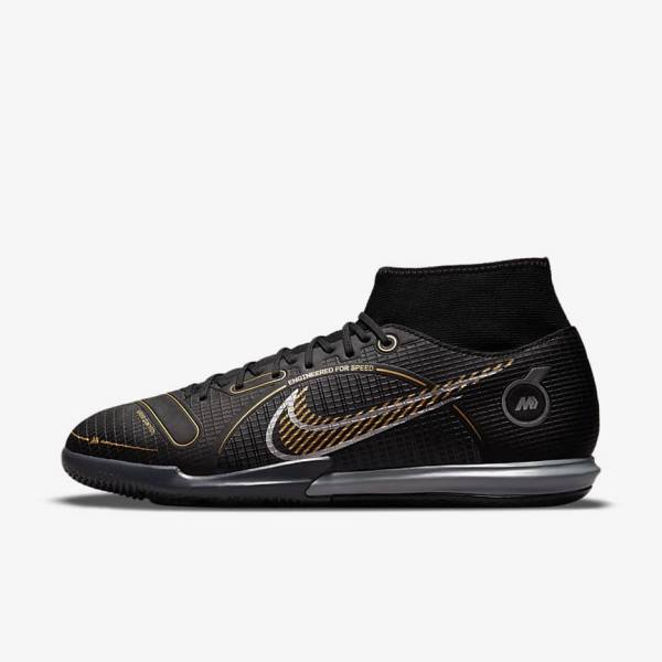 Nike Mercurial Superfly 8 Academy IC Indoor-Court Fußballschuhe Herren Schwarz Metal Silber Grau Metal Gold | NK280MFO