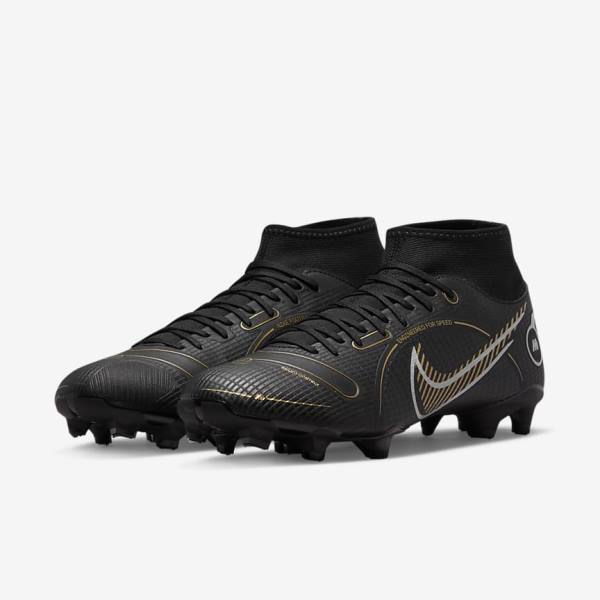 Nike Mercurial Superfly 8 Academy MG Multi-Grounds Fußballschuhe Damen Schwarz Metal Silber Grau Metal Gold | NK178RDE