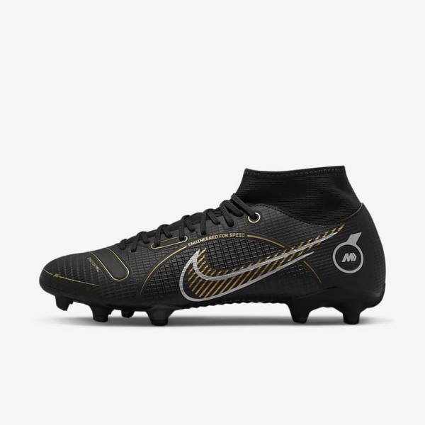 Nike Mercurial Superfly 8 Academy MG Multi-Grounds Fußballschuhe Herren Schwarz Metal Silber Grau Metal Gold | NK591FYP