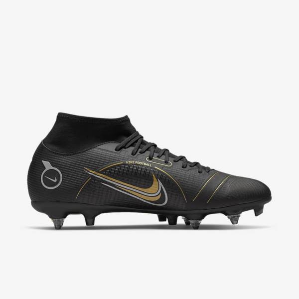 Nike Mercurial Superfly 8 Academy SG-PRO Anti-Clog Traction Soft-Grounds Fußballschuhe Damen Schwarz Metal Silber Grau Metal Gold | NK310COH