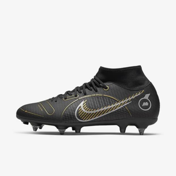 Nike Mercurial Superfly 8 Academy SG-PRO Anti-Clog Traction Soft-Grounds Fußballschuhe Herren Schwarz Metal Silber Grau Metal Gold | NK931AMH