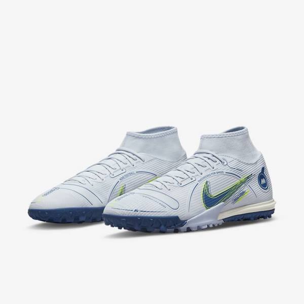 Nike Mercurial Superfly 8 Academy TF Turf Fußballschuhe Damen Grau Hellblau Dunkelblau | NK568NAI