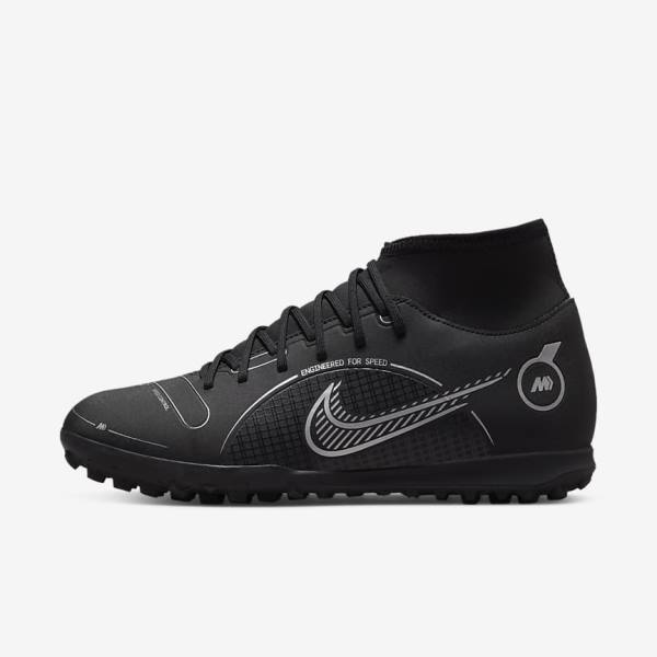 Nike Mercurial Superfly 8 Club TF Turf Fußballschuhe Damen Schwarz Grau Metal Silber | NK351JIR