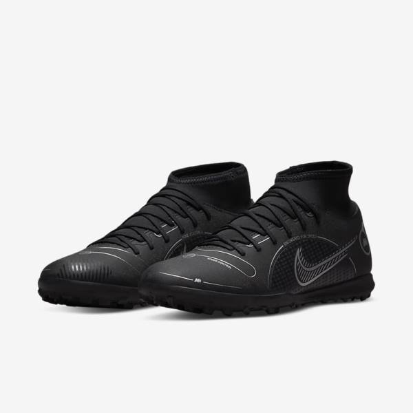 Nike Mercurial Superfly 8 Club TF Turf Fußballschuhe Herren Schwarz Grau Metal Silber | NK458UMV