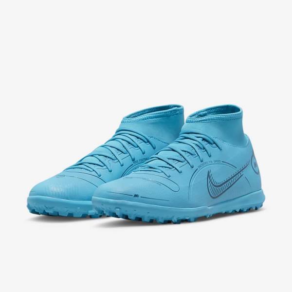 Nike Mercurial Superfly 8 Club TF Turf Fußballschuhe Damen Blau Orange | NK724RDJ