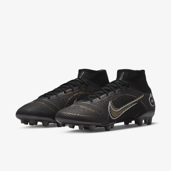 Nike Mercurial Superfly 8 Elite AG Artificial-Grasss Fußballschuhe Damen Schwarz Metal Silber Grau Metal Gold | NK348RKJ