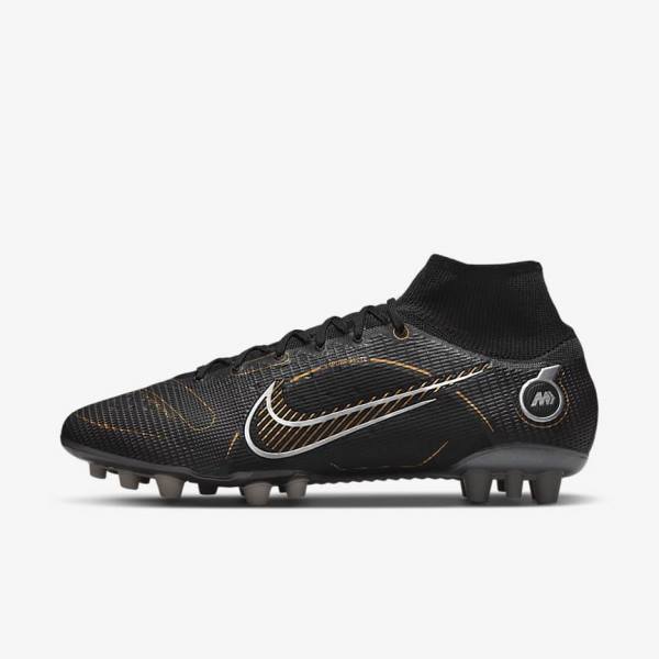 Nike Mercurial Superfly 8 Elite AG Artificial-Grasss Fußballschuhe Damen Schwarz Metal Silber Grau Metal Gold | NK348RKJ