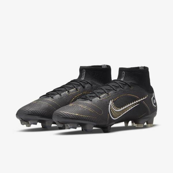 Nike Mercurial Superfly 8 Elite FG Firm-Grounds Fußballschuhe Damen Schwarz Metal Silber Grau Metal Gold | NK520VZH