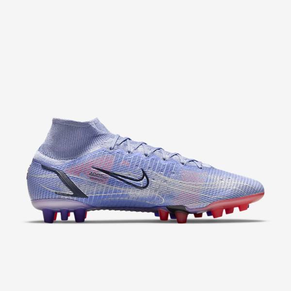 Nike Mercurial Superfly 8 Elite KM AG Artificial-Grass Fußballschuhe Herren Indigo Hellrot Metal Silber | NK074MOC